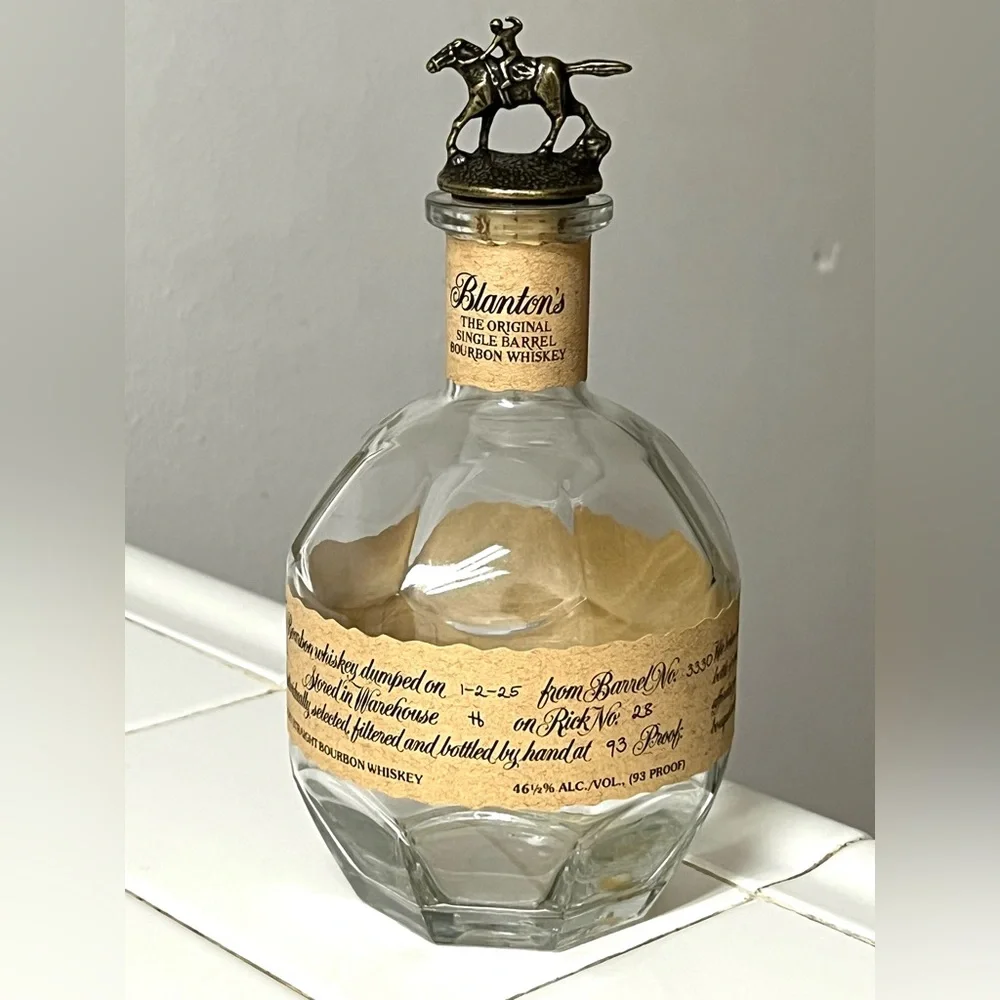 Blanton's Single Barrel Bourbon Whiskey EMPTY Bottle Horse & Jockey Stopper 8.5